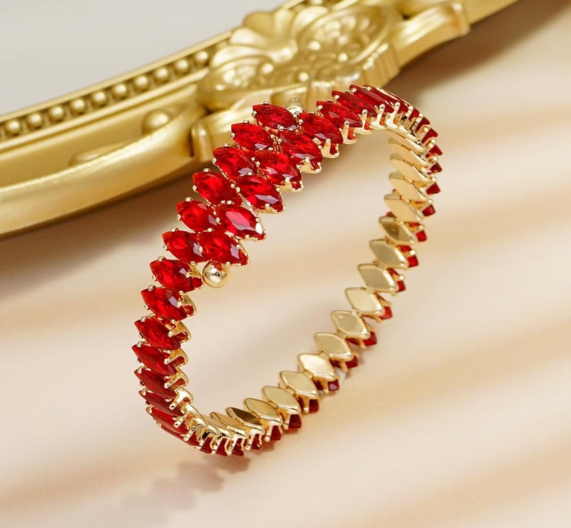 Wovanoo Rhinestone Cuff Bracelet Cubic Zirconia Tennis Bracelets Open Adjustable Elastic Bangle for Women - Image 3